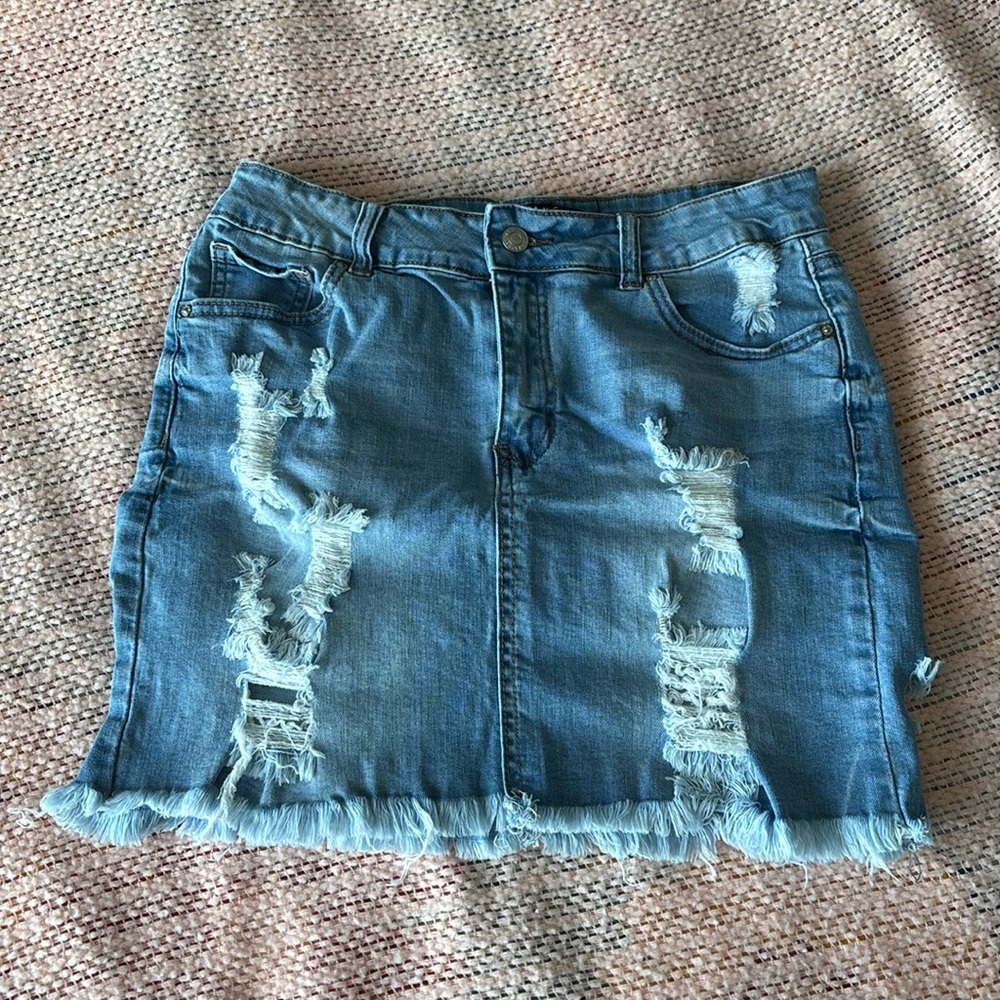 Distressed Denim Skirt